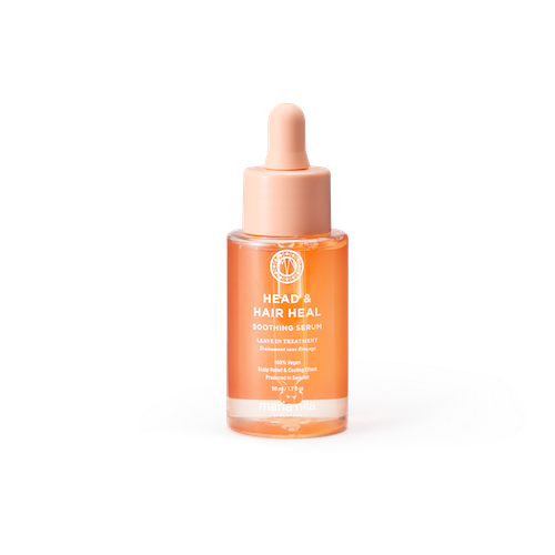 Sérum apaisant pour cuir chevelu sec et irrité – flacon de Maria Nila Head & Hair Heal posé sur fond neutre, avec pipette visible.