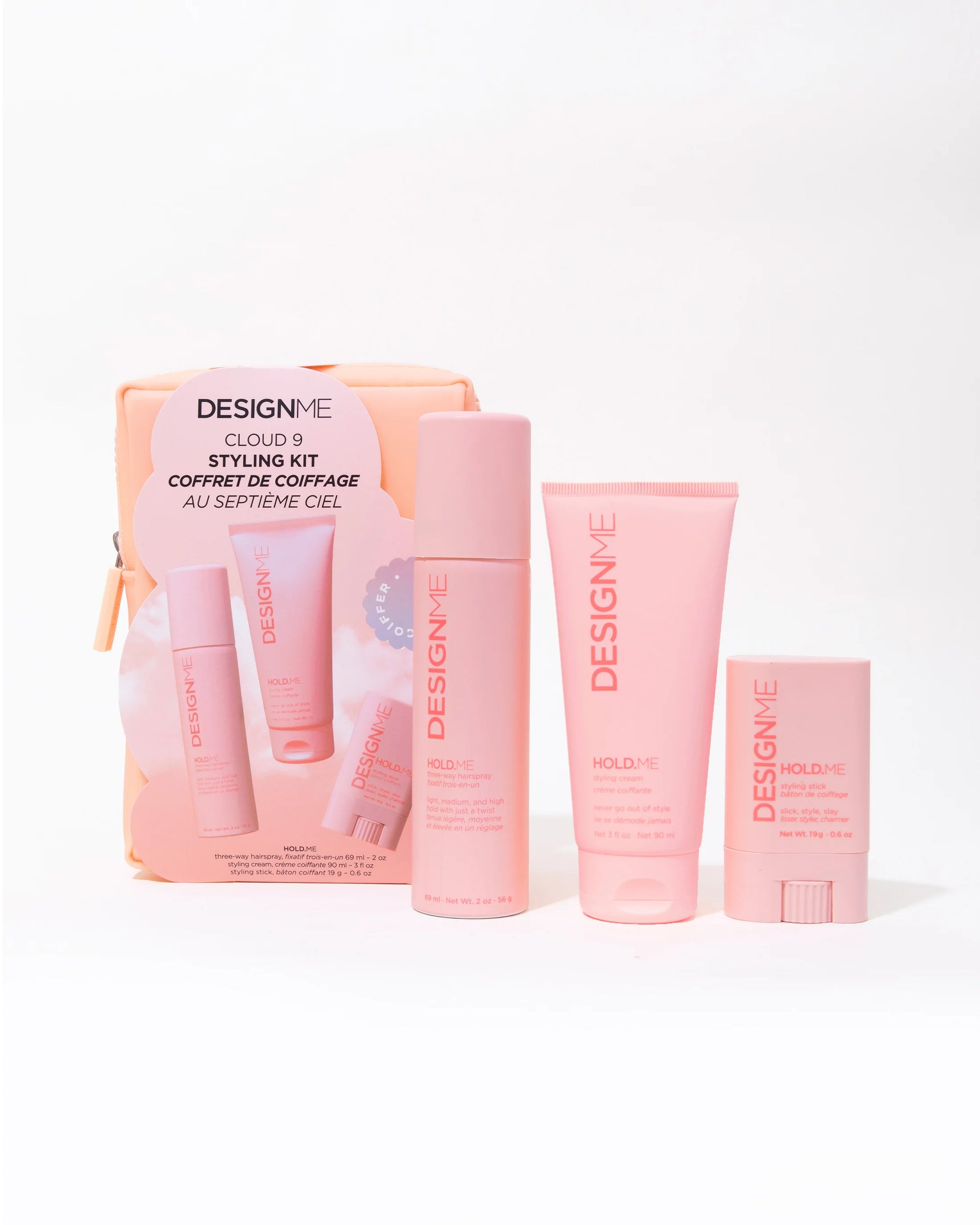 Coffret coiffant Design.Me Hold.Me avec fixatif régulier et format mini 