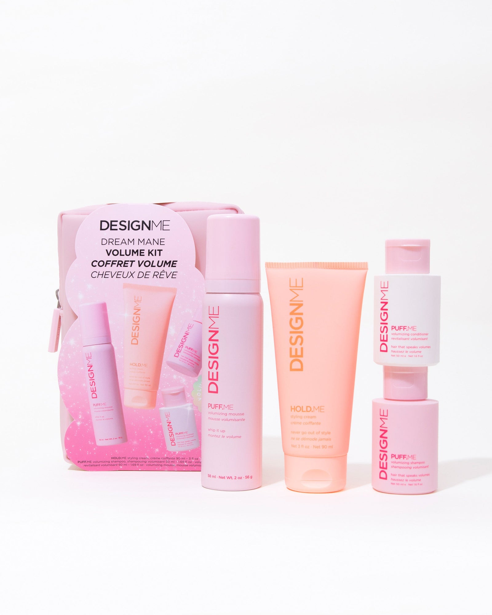 Trousse minis volume Design.Me – shampoing, revitalisant et spray volumisant format voyage
