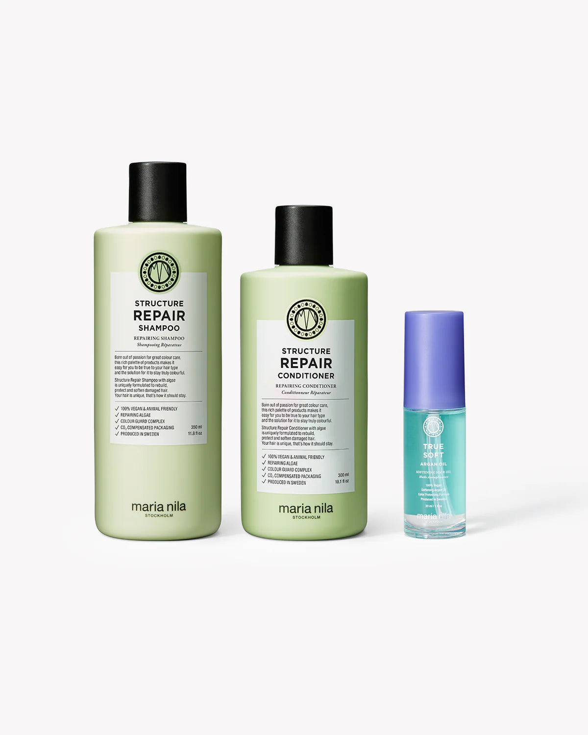 Coffret beauté Structure Repair de Maria Nila – trousse végan verte avec soins capillaires réparateurs